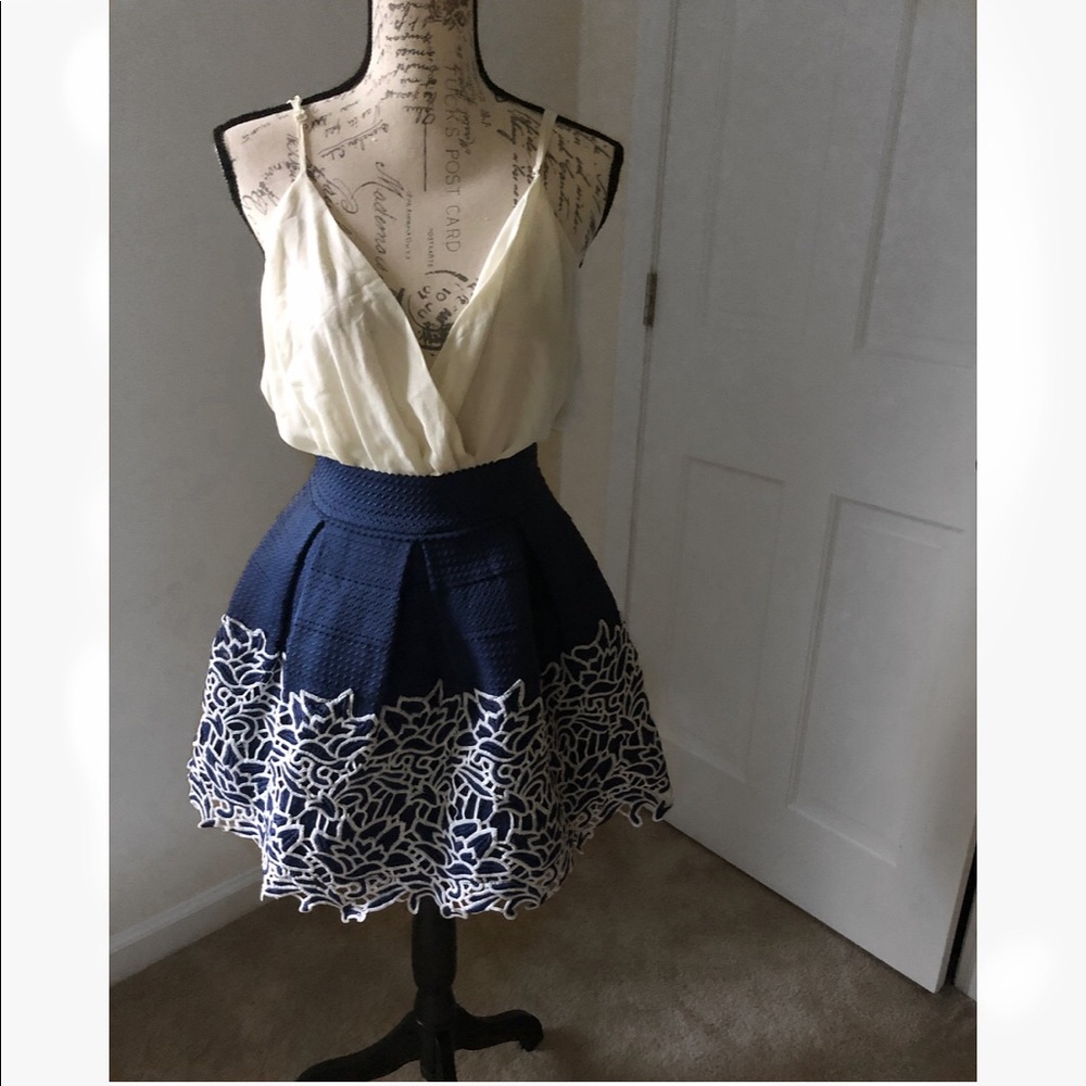 NWT Francesca’s Ayla Pleated Navy Floral Skirt